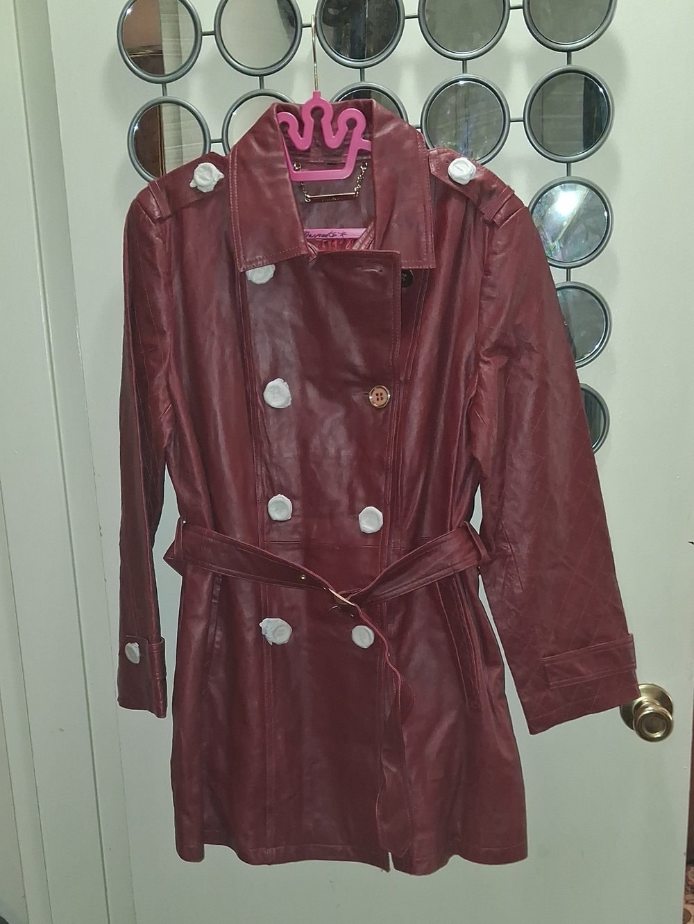 CRANBERRY LEATHER BELTED Coat